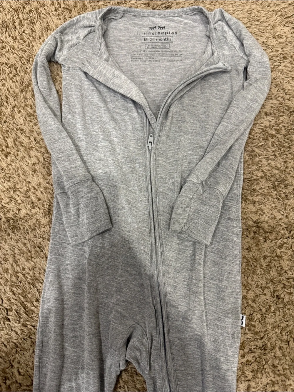 Little Sleepies Grey Zippered Footed One-Piece